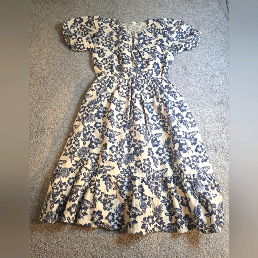 Floral Blue and White Kids Casual Dress